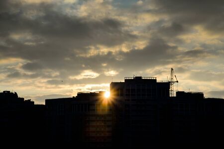 city at sunset silhouettesの写真素材