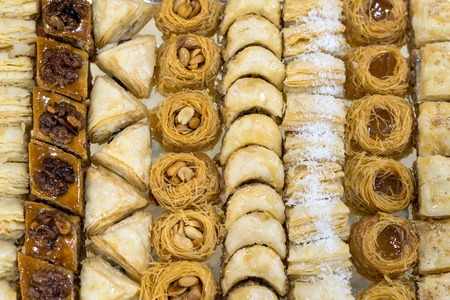 Assorted baklava, sweet pastry made of layersの写真素材