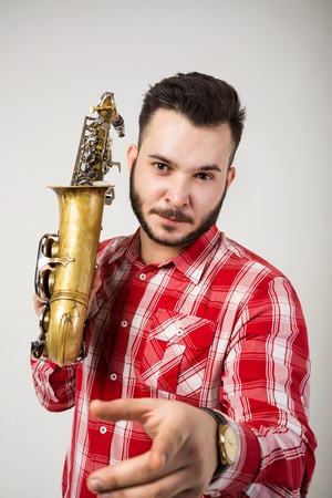 Saxophone Player with Saxの写真素材