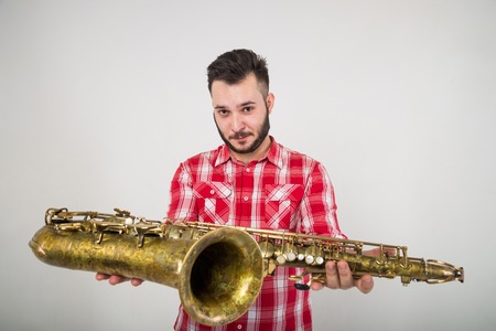 Saxophone Player with Saxの写真素材