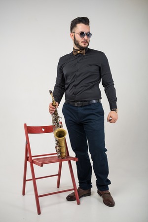 Saxophone Player Saxophonist with Saxの写真素材
