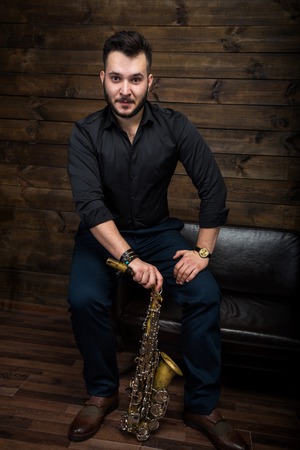 Saxophone Player with Saxの写真素材