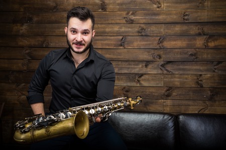 Saxophone Player with Saxの写真素材