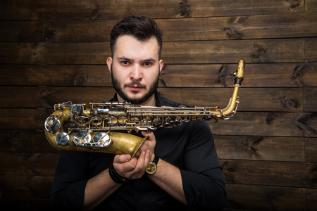 Saxophone Player Saxophonist with Saxの写真素材