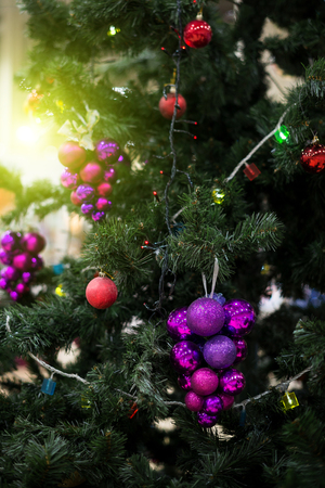 Decorated Christmas tree closeupの写真素材