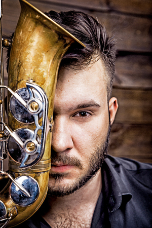 Saxophone Player Saxophonist with Saxの写真素材