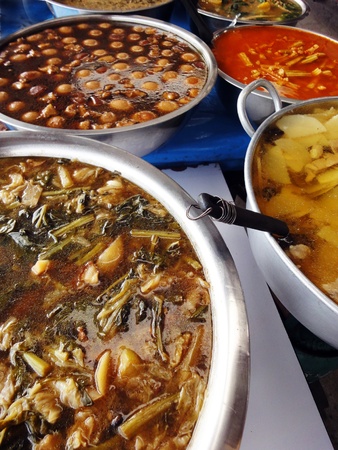 Many kind of Thai food in fresh market, Thai food is generally cooked with many herbs and good for health.の写真素材