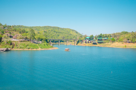 View of the river at Sangklaburi, Thailand.の写真素材
