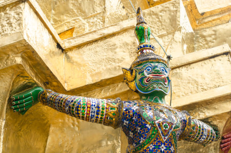 The demon guardian in the Wat Phra Kaew Bangkok Thailandの写真素材