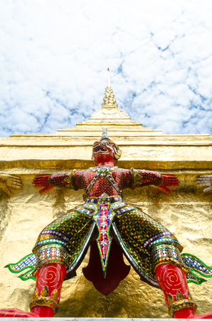 The demon guardian in the Wat Phra Kaew Bangkok Thailandの写真素材