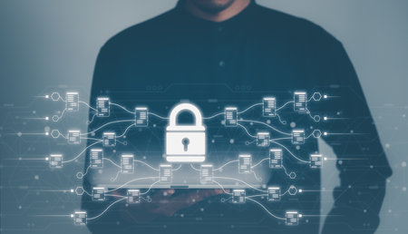 Data Security system concept, Business man use laptop with security icon screen, innovation technology, cloud computing, internet network communicationの写真素材