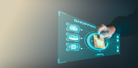 Businessman use credit card with digital screen for shopping. shopping online concept.の写真素材