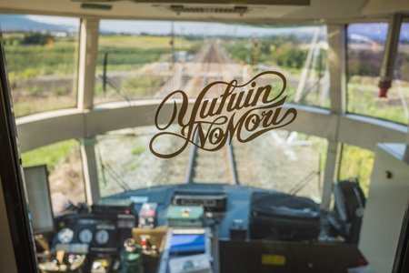Yufuin,Oita,Kyushu,Japan - October 14, 2018 :Yufuin No Mori train, limited express train, route between Hakata station to Yufuin stationのeditorial素材