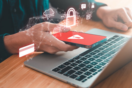 Data Security system concept, Business man use laptop with security icon screen, innovation technology, cloud computing, internet network communicationの写真素材