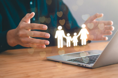 Man holding family icon. family life concept.の写真素材