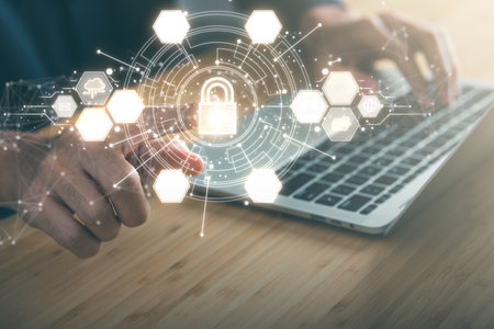 Data Security system concept, Business man use laptop with security icon screen, innovation technology, cloud computing, internet network communicationの写真素材