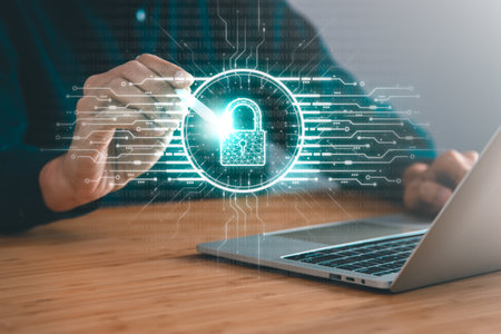 Data Security system concept, Business man use laptop with security icon screen, innovation technology, cloud computing, internet network communicationの写真素材