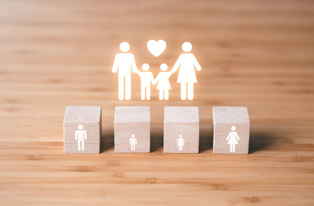 Wooden blocks of family icon. family life concept.の写真素材