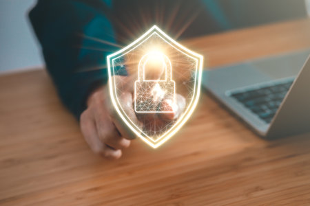 Data Security system concept, Business man use laptop with security icon screen, innovation technology, cloud computing, internet network communicationの写真素材