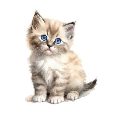 Watercolor painting of Ragdoll Kitten isolated transparent background, Digital art, PNG image file format, Generative AIの素材