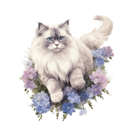 Watercolor painting of Ragdoll Cat isolated transparent background, Digital art, PNG image file format, Generative AIの素材