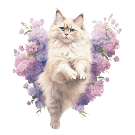 Watercolor painting of Ragdoll Cat isolated transparent background, Digital art, PNG image file format, Generative AIの素材