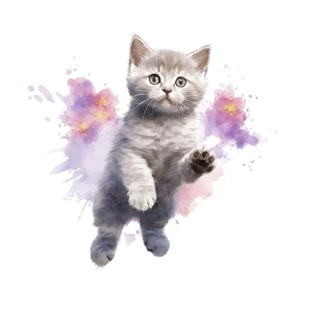 Watercolor painting of cute British Shorthair Kitten isolated on white background, Digital art, Generative AIの素材
