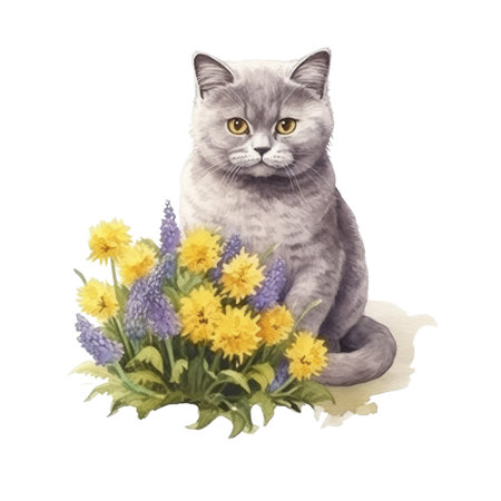 Watercolor painting of British Shorthair Cat , Digital art, Generative AIの素材