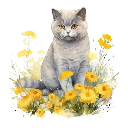 Watercolor painting of British Shorthair Cat , Digital art, Generative AIの素材