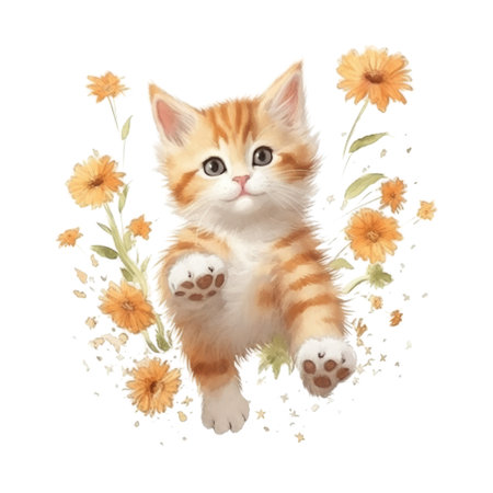 Watercolor painting of Orange Kitten isolated transparent background, Digital art, PNG image file format, Generative AIの素材