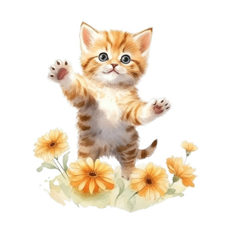 Watercolor painting of Orange Kitten isolated transparent background, Digital art, PNG image file format, Generative AIの素材