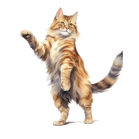 Watercolor painting of Maine Coon Cat isolated transparent background, Digital art, PNG image file format, Generative AIの素材