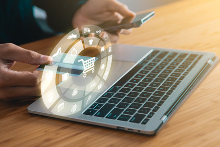 Businessman use laptop for shopping online with cart. shopping online concept.の写真素材
