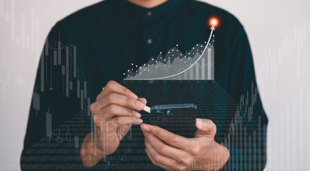 Business man and Financial Charts. Financial and Economic concept. Stock market and Cryptocurrency graph.の写真素材
