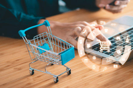 Businessman use laptop for shopping online with cart. shopping online concept.の写真素材