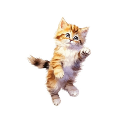 Watercolor painting of Cute Persian Kitten isolated white background, Digital art, PNG image file format, AI generated, Generative AIの素材