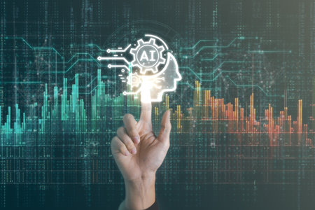 Digital information technology concept. Businessman touching AI artificial intelligence screen.の写真素材