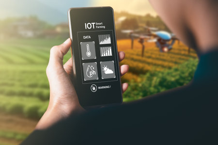 Smart Farming using IOT Internet Of Thinking technology and analysis with AI artificak intelligence help to improvement, research and development productivity of farming.の写真素材
