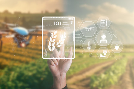 Smart Farming using IOT Internet Of Thinking technology and analysis with AI artificak intelligence help to improvement, research and development productivity of farming.の写真素材