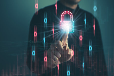 Data Security system concept, Business man use laptop with security icon screen, innovation technology, cloud computing, internet network communicationの写真素材