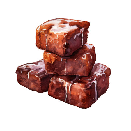 Watercolor painting of stack brownie with almond clip art. Bakery dessert.white background.AI generated, Generative AI.の素材