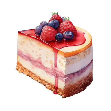 Watercolor painting of cheesecake clip art. Bakery dessert.white background.AI generated, Generative AI.の素材