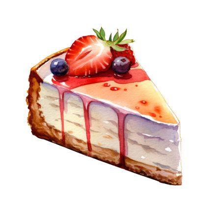 Watercolor painting of cheesecake clip art. Bakery dessert.white background.AI generated, Generative AI.の素材