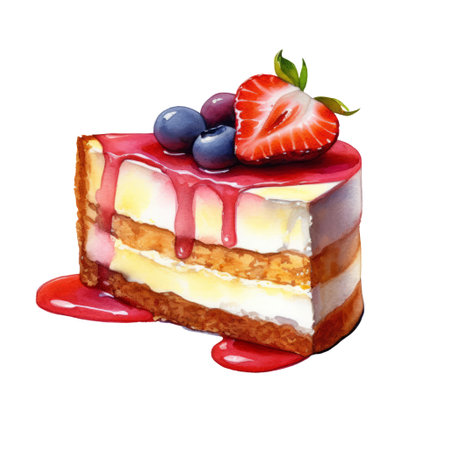 Watercolor painting of cheesecake clip art. Bakery dessert.white background.AI generated, Generative AI.の素材