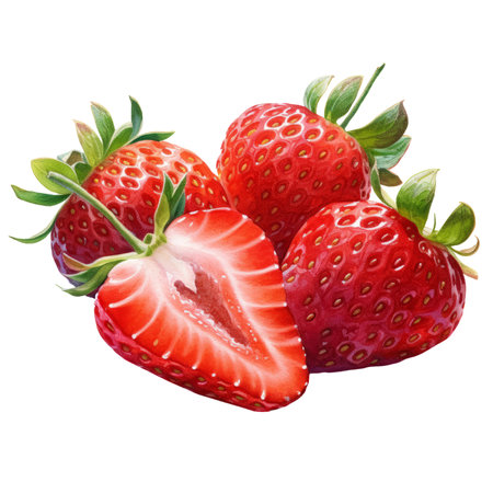 Strawberry watercolor Hand draw painting isolated on white background. AI Generated. Generative AI.の素材