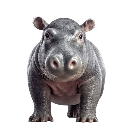 Illustration painting of cute Hippopotamus isolated white background, Digital art, AI generated, Generative AIの素材