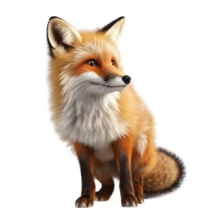 Illustration painting of cute fox isolated white background, Digital art, AI generated, Generative AIの素材