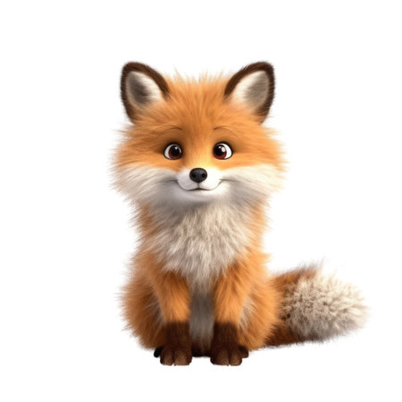Illustration painting of cute fox isolated white background, Digital art, AI generated, Generative AIの素材