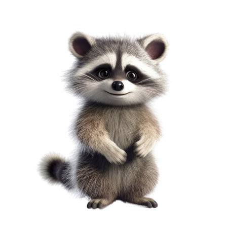 Illustration painting of cute raccoon isolated white background, Digital art, AI generated, Generative AIの素材