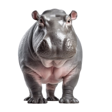 Illustration painting of cute Hippopotamus isolated white background, Digital art, AI generated, Generative AIの素材